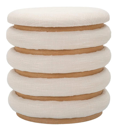 Pouf rond en bois et rembourré crème