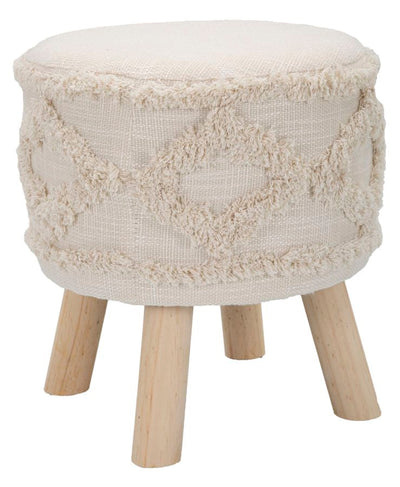 Tabouret rond crème avec pieds en bois