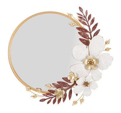 Miroir rond floral en métal