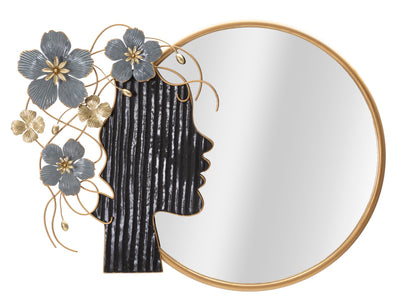 Miroir mural rond en métal avec motif de dame florale