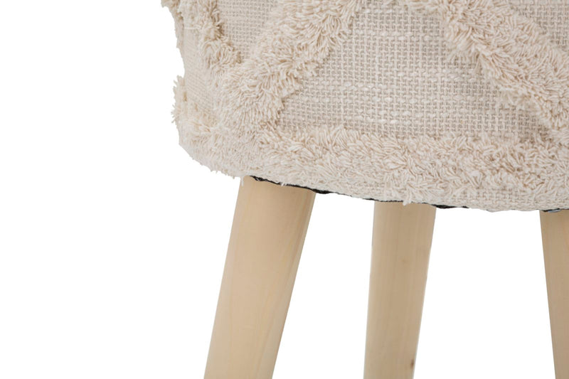 Tabouret rond crème avec pieds en bois