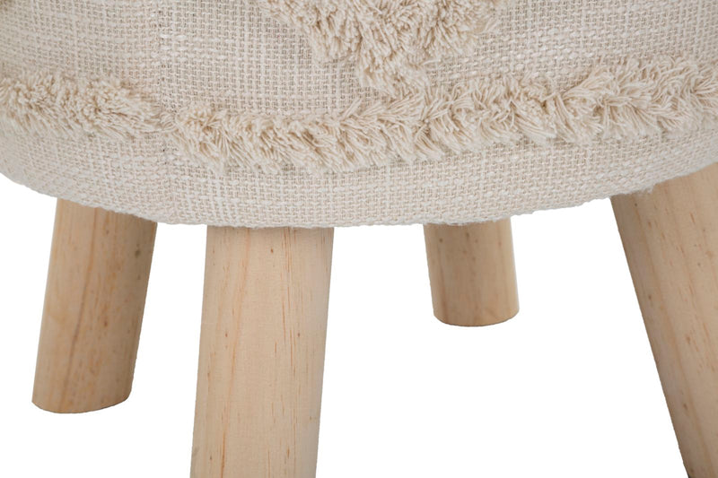 Tabouret rond crème avec pieds en bois