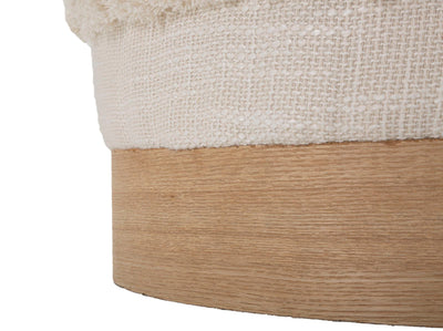 Pouf rond crème avec base en bois