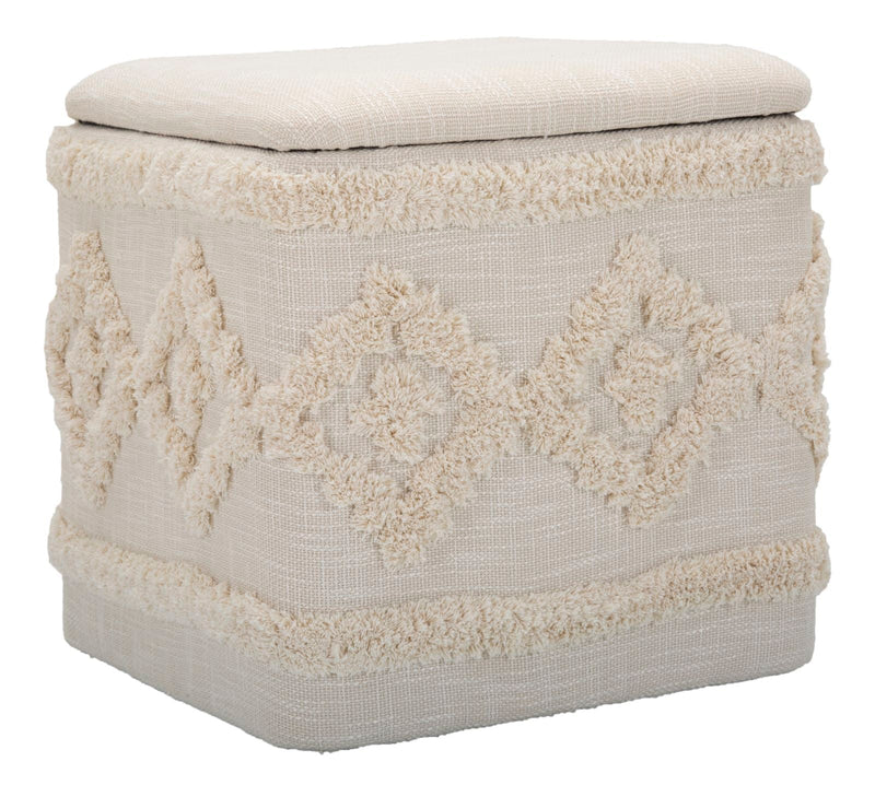 Pouf carré crème et boîte de rangement