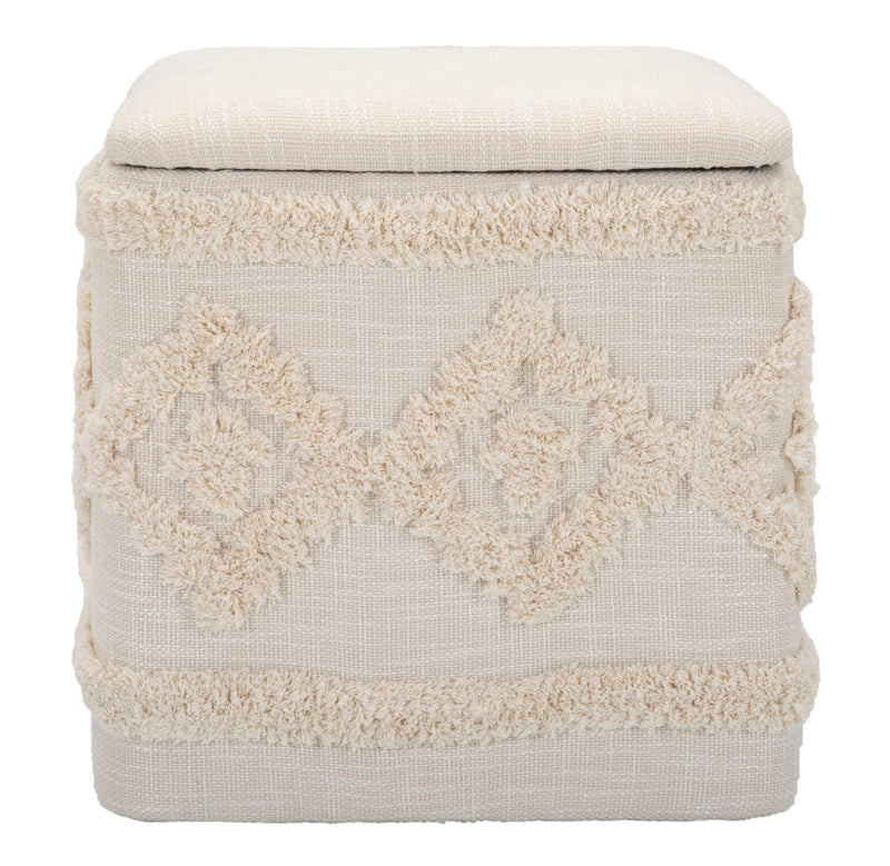 Pouf carré crème et boîte de rangement