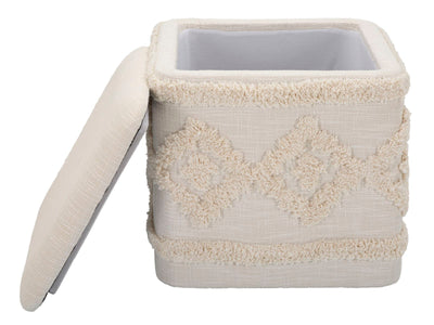 Pouf carré crème et boîte de rangement