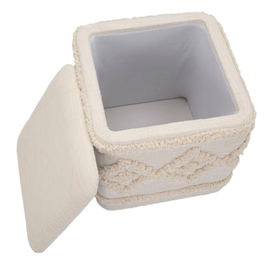 Pouf carré crème et boîte de rangement