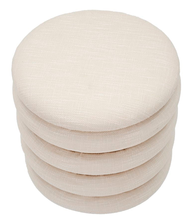 Pouf rond en bois et rembourré crème