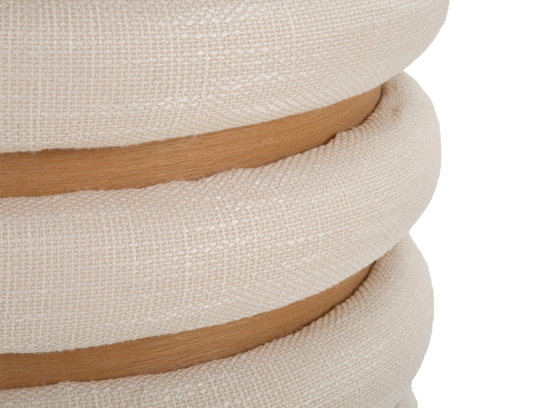 Pouf rond en bois et rembourré crème