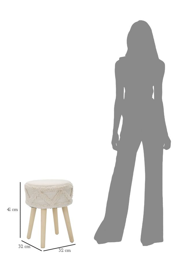 Tabouret rond crème avec pieds en bois