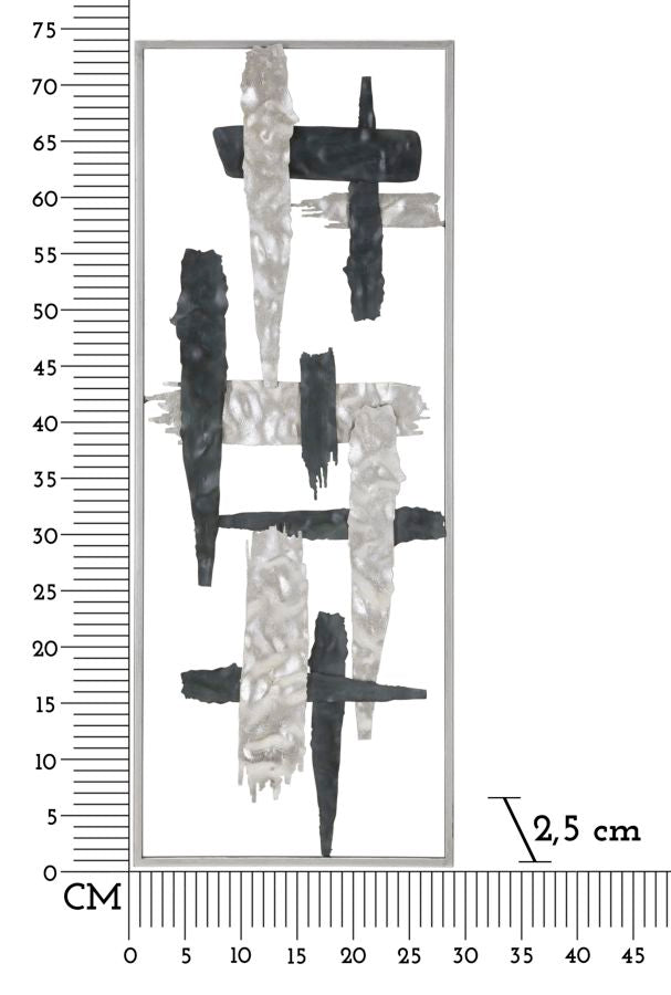 Décoration murale en métal argenté et noir avec lignes abstraites