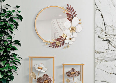 Miroir rond floral en métal