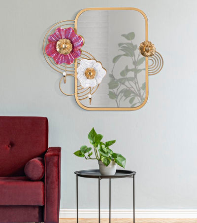 Miroir carré floral en métal