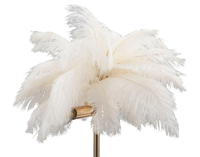 Lampe à poser en métal doré et plumes blanches