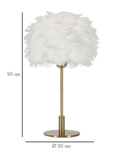 Lampe à poser en métal doré et plumes blanches