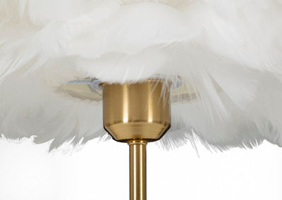 Lampe à poser en métal doré et plumes blanches