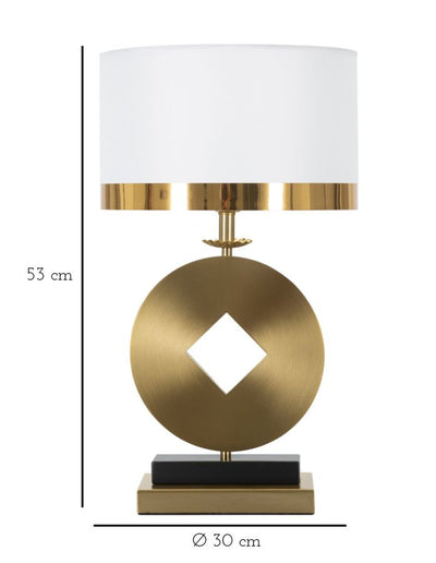 Lampe à poser en forme de cercle géométrique doré et blanc