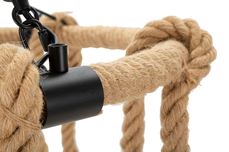 Plafonnier rond en corde avec structure métallique – Collection Circle