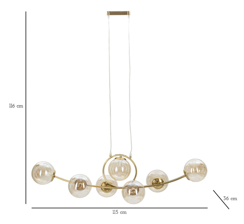 Plafonnier à bâton en métal doré avec 7 lumières