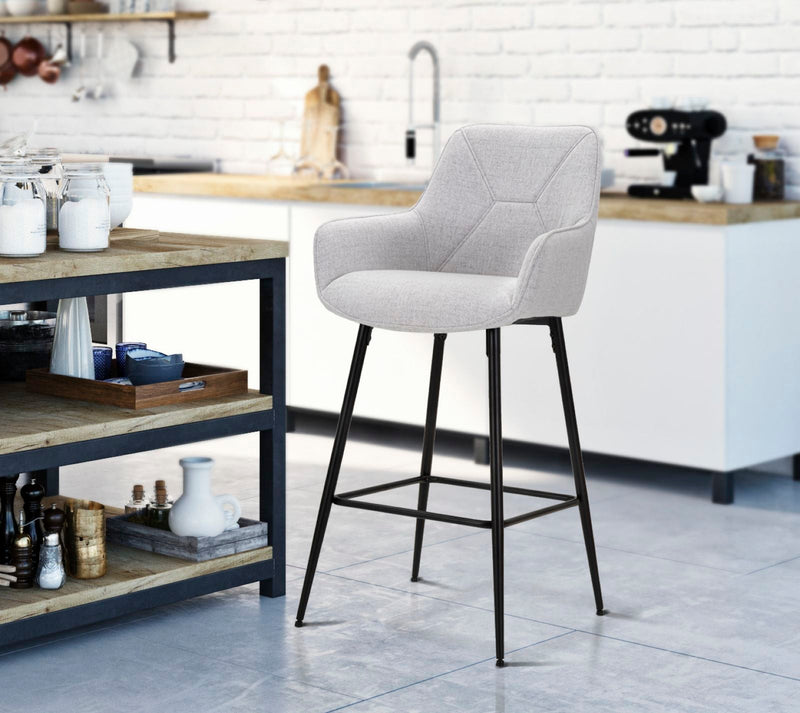 Tabouret de bar gris clair avec pieds en métal noir (paire)