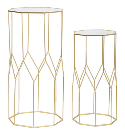 Lot de 2 tables d'appoint en verre avec cadre doré – New Glass