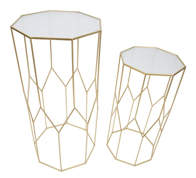 Lot de 2 tables d'appoint en verre avec cadre doré – New Glass