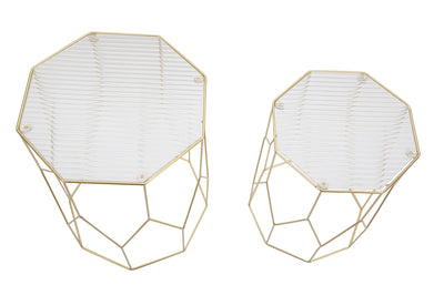 Ensemble de 2 tables d'appoint en verre avec cadre doré – Collection New Glass