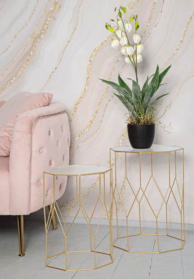 Ensemble de 2 tables d'appoint en verre avec cadre doré – Collection New Glass