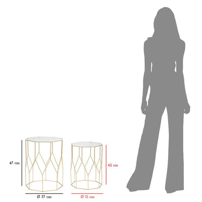 Ensemble de 2 tables d'appoint en verre avec cadre doré – Collection New Glass