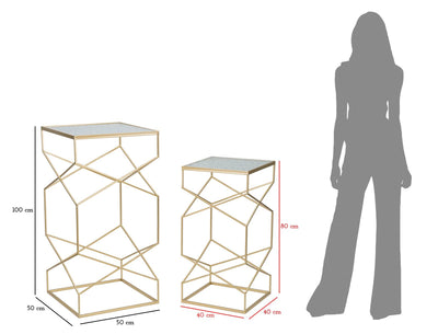 Tables d'appoint en métal doré avec plateau en verre – Glassy Coppia