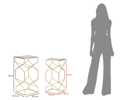 Lot de 2 tables d'appoint en verre avec base dorée – Collection Glassy