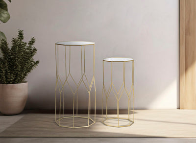 Lot de 2 tables d'appoint en verre avec cadre doré – New Glass