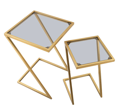 Lot de 2 tables d'appoint géométriques avec base en métal doré – Z Design
