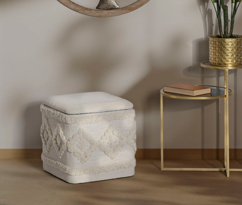 Pouf carré crème et boîte de rangement