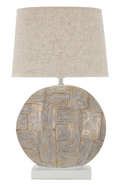 Lampe de table en tissu beige avec pied texturé – Design moderne Eclips