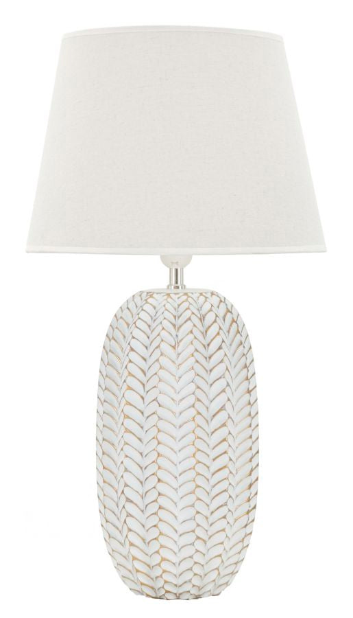 Lampe de table en céramique blanche avec abat-jour en tissu – Collection Leaf