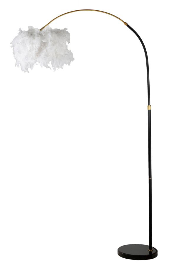 Lampadaire moderne noir en arc avec abat-jour en tissu – Plur Contemporary