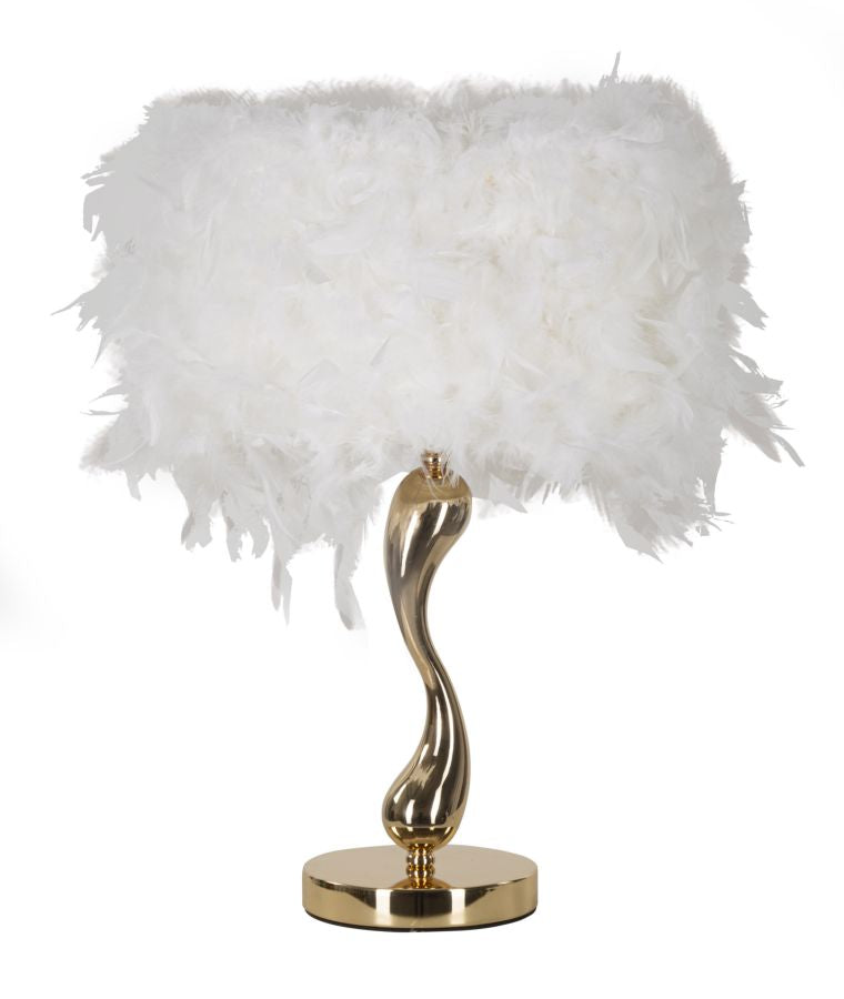 Lampe de table blanche à plumes avec pied doré – Collection Cart