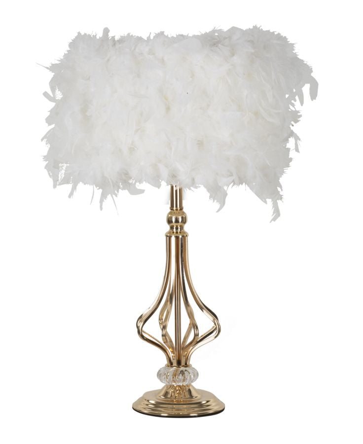 Lampe de table en plumes blanches avec pied décoratif – Tarty Design