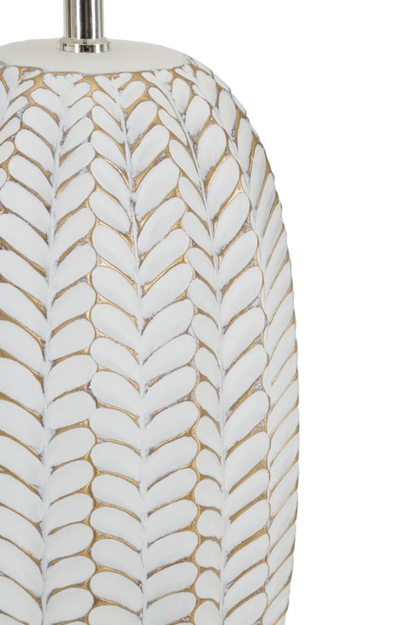 Lampe de table en céramique blanche avec abat-jour en tissu – Collection Leaf