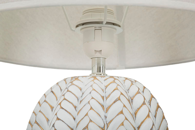 Lampe de table en céramique blanche avec abat-jour en tissu – Collection Leaf