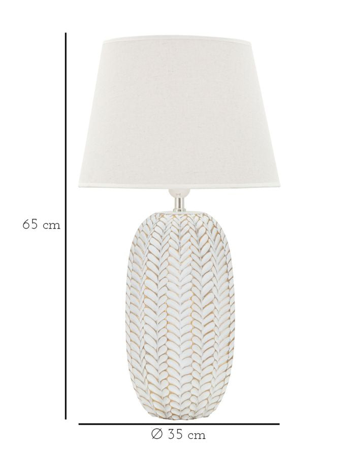 Lampe de table en céramique blanche avec abat-jour en tissu – Collection Leaf