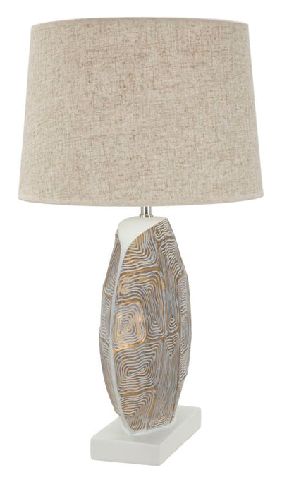 Lampe de table en tissu beige avec pied texturé – Design moderne Eclips