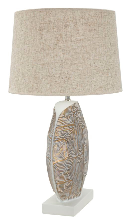 Lampe de table en tissu beige avec pied texturé – Design moderne Eclips