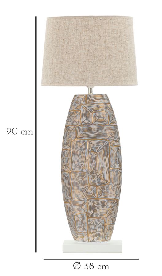 Grande lampe de table en tissu beige avec pied texturé – Eclips Tower