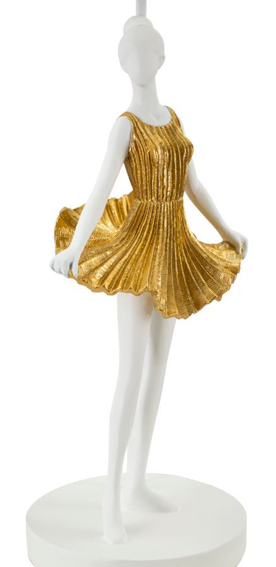 Lampe de table sculpture Gold Dancer avec abat-jour en tissu – Elegant Design
