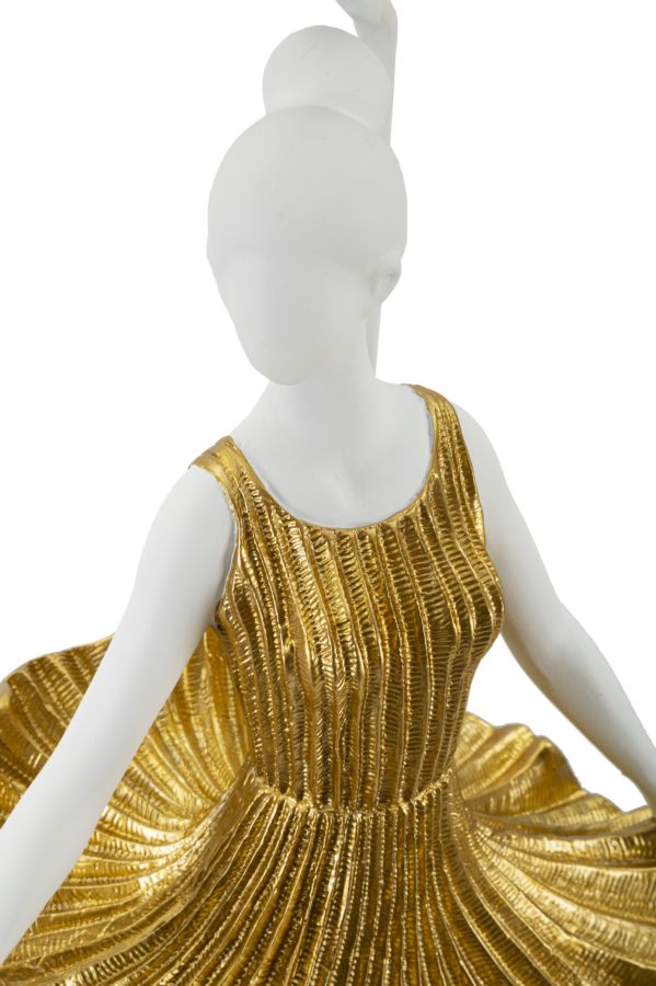 Lampe de table sculpture Gold Dancer avec abat-jour en tissu – Elegant Design