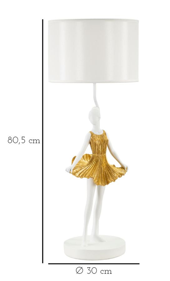 Lampe de table sculpture Gold Dancer avec abat-jour en tissu – Elegant Design