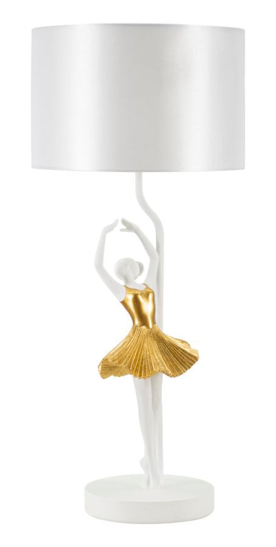 Lampe de table sculpturale dorée avec abat-jour en tissu – Style contemporain