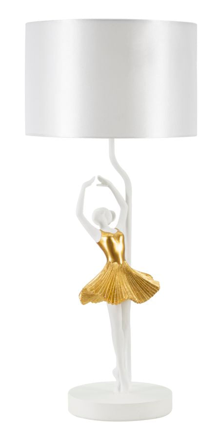 Lampe de table sculpturale dorée avec abat-jour en tissu – Style contemporain